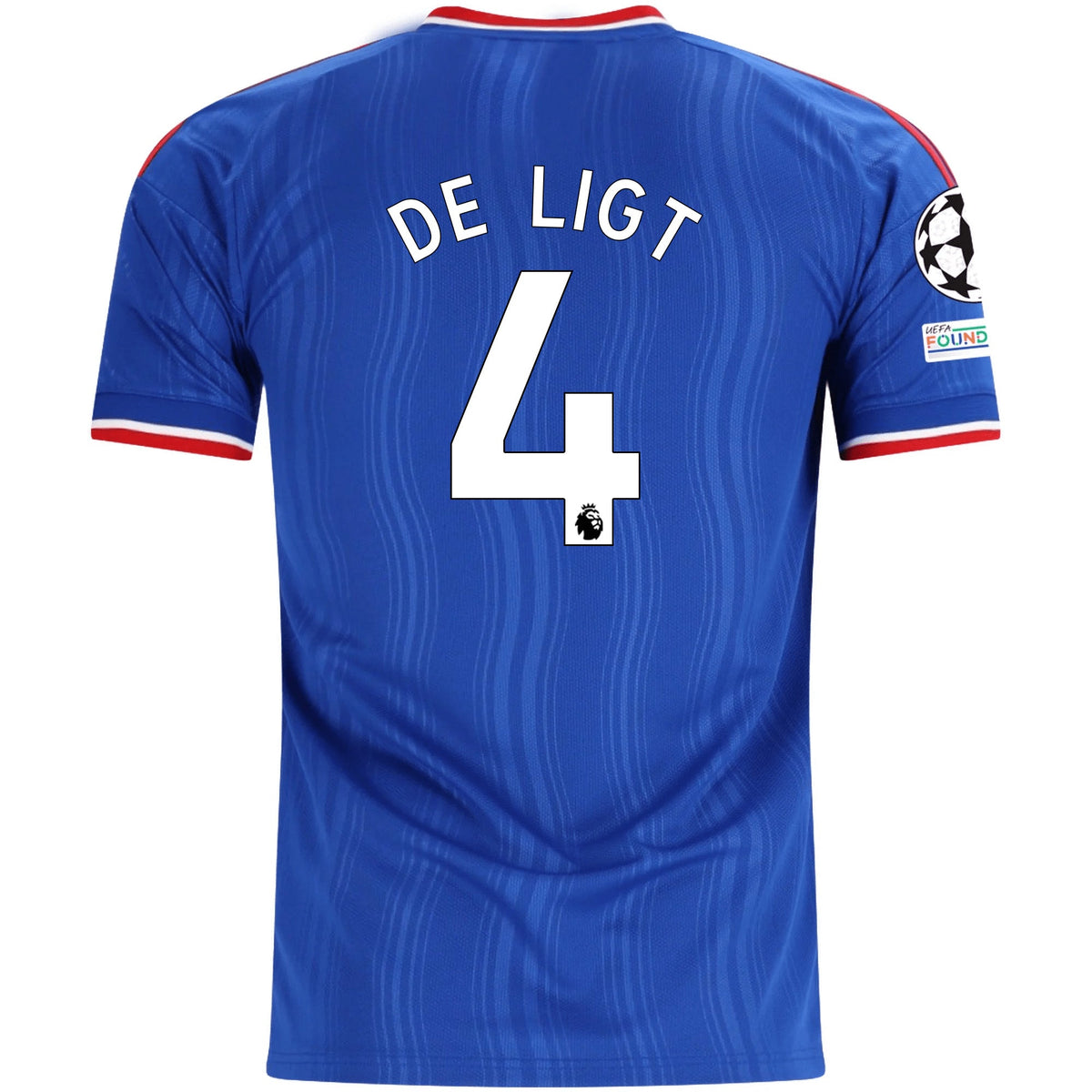 adidas Mens Manchester United Matthijs de Ligt Away Jersey w/ Champions League Patches 26/27 (Blue) | SoccerWearhouse