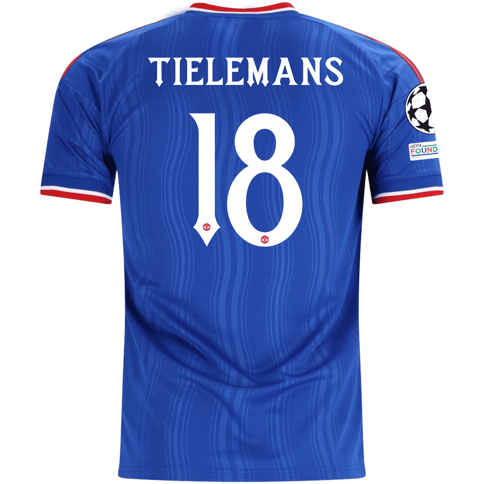 adidas Mens Manchester United Youri Tielemans Away Jersey w/ Champions League Patches 26/27 (Blue) | SoccerWearhouse