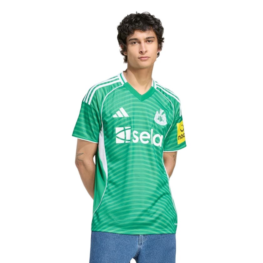 adidas Men's Newcastle United 25/26 Away Jersey w/ NRFR + EPL Patches (Green/White) | SoccerWearhouse