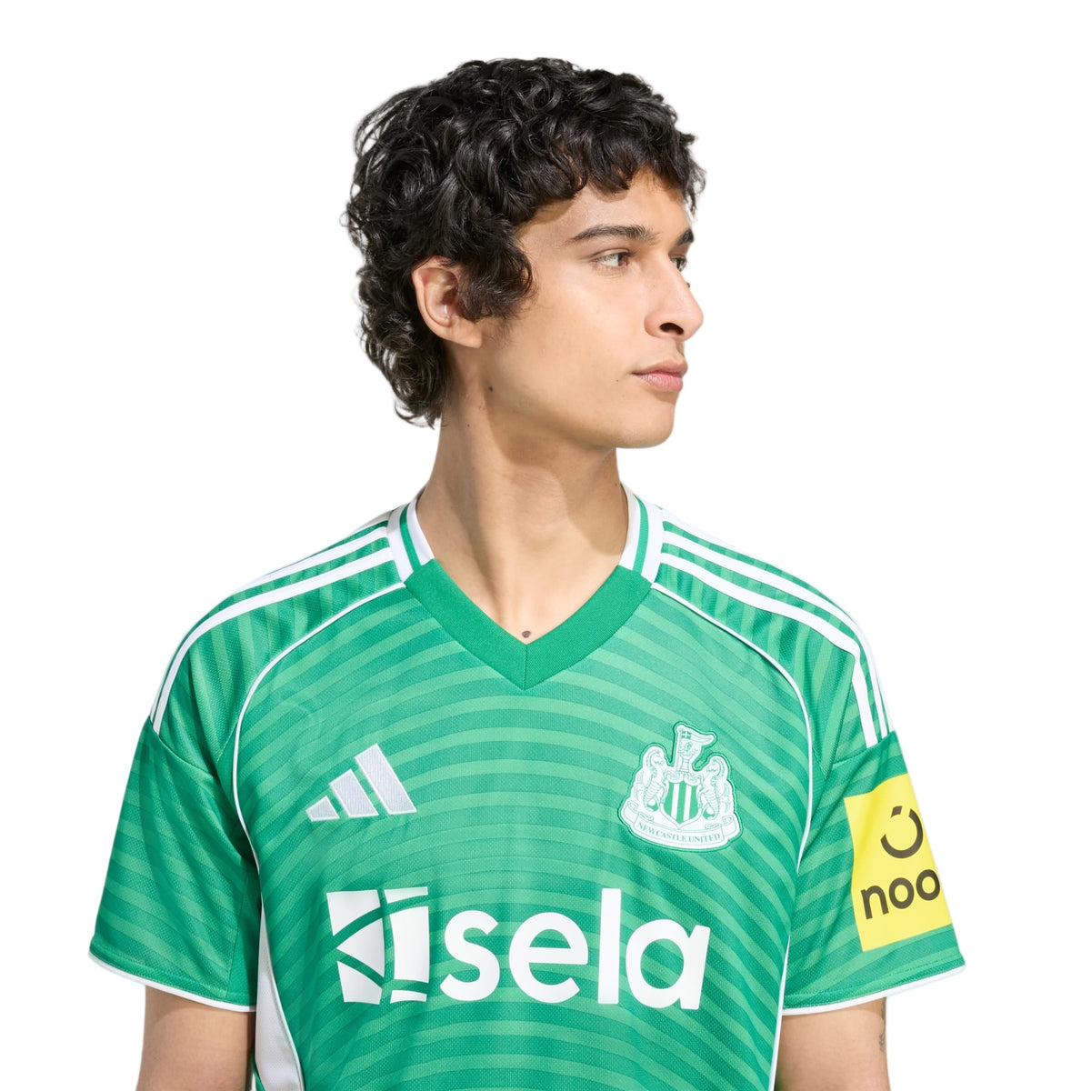 adidas Men's Newcastle United 25/26 Away Jersey w/ NRFR + EPL Patches (Green/White) | SoccerWearhouse