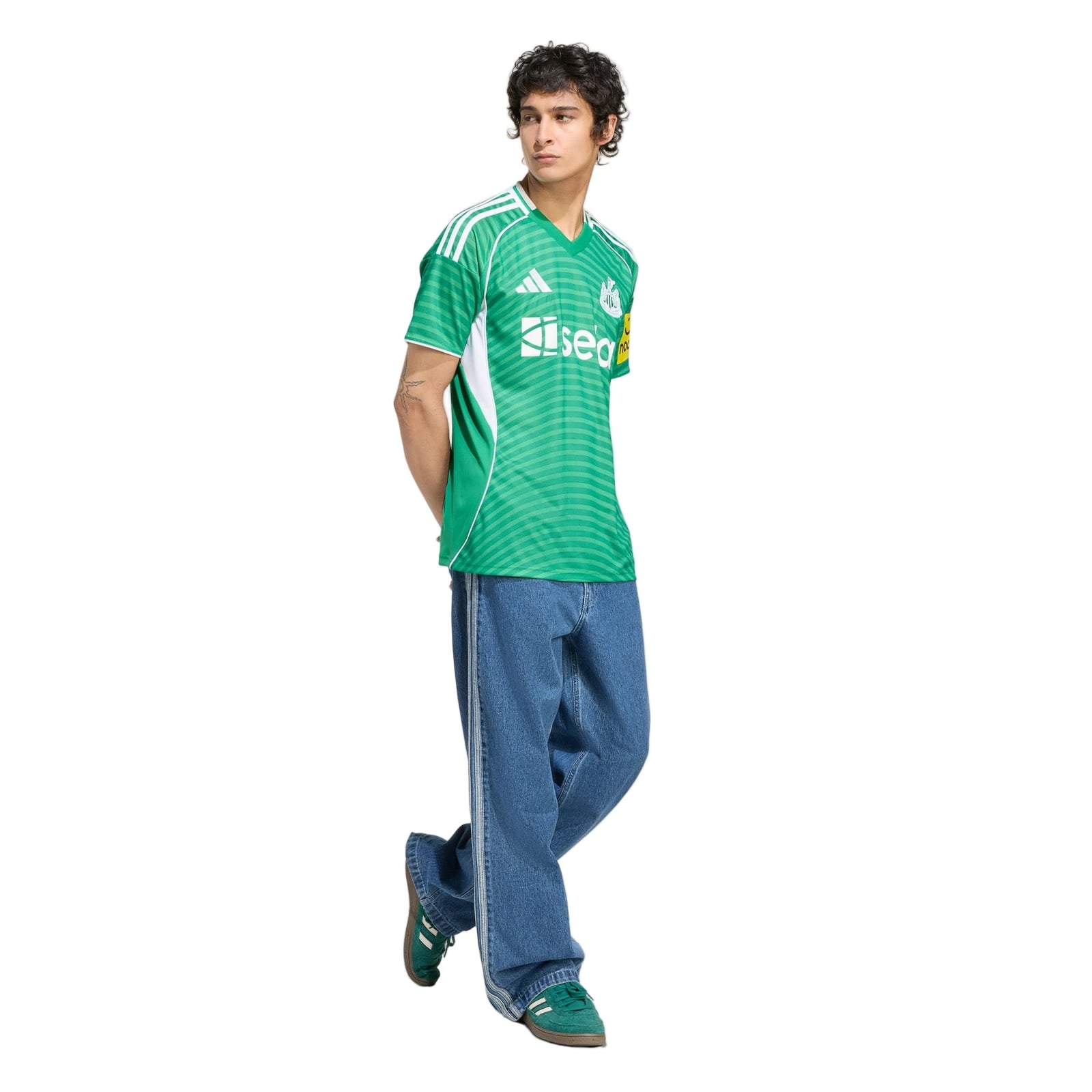 adidas Men's Newcastle United 25/26 Away Jersey w/ NRFR + EPL Patches (Green/White) | SoccerWearhouse