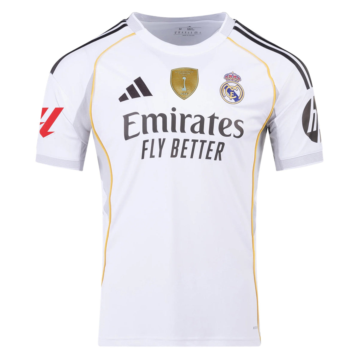 adidas Men's Real Madrid 25/26 Home Jersey w/ La Liga + Intercontinental Champion Patch (White) | SoccerWearhouse