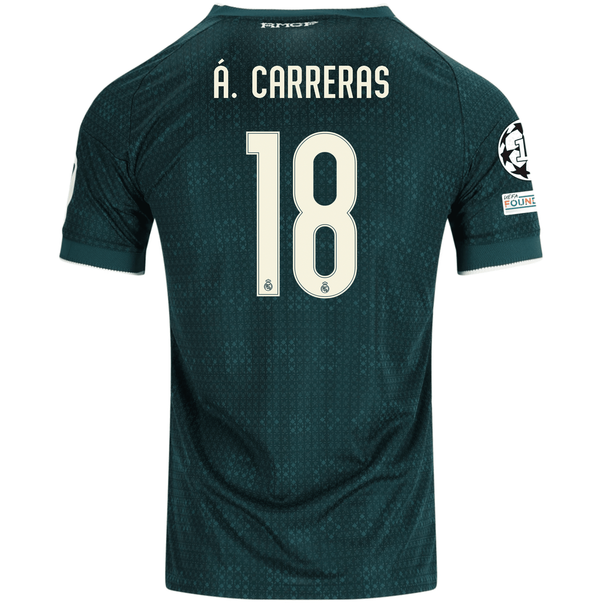 adidas Men's Real Madrid Álvaro Carreras Match Authentic Away Jersey w/ Champions League Patches 26/27 (Green) | SoccerWearhouse