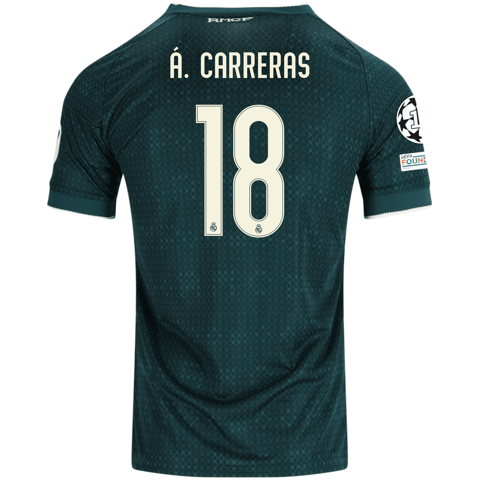 adidas Men's Real Madrid Álvaro Carreras Match Authentic Away Jersey w/ Champions League Patches 26/27 (Green) | SoccerWearhouse