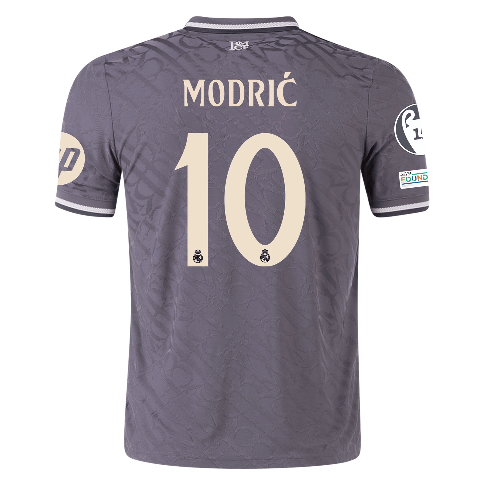 adidas Men's Real Madrid Authentic Luka Modric Third Jersey w/ Champions League Patches 24/25 (Charcoal) | SoccerWearhouse