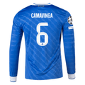 adidas Men's Real Madrid Camavinga Long Sleeve Third Jersey w/ Champions League Patches 25/26 (Blue/White)