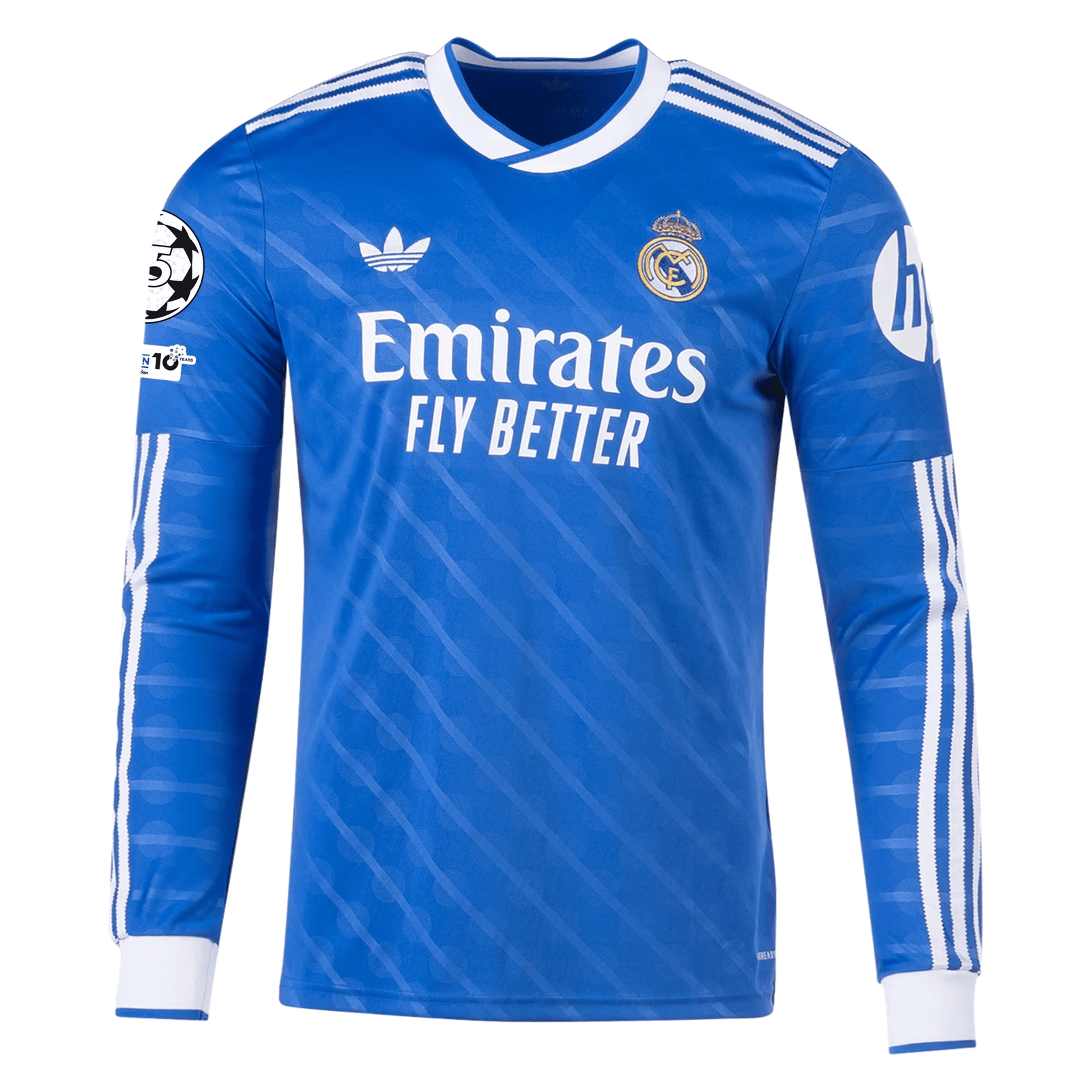 adidas Men's Real Madrid Mbappe Long Sleeve Third Jersey w/ Champions League Patches 25/26 (Blue/White) | SoccerWearhouse