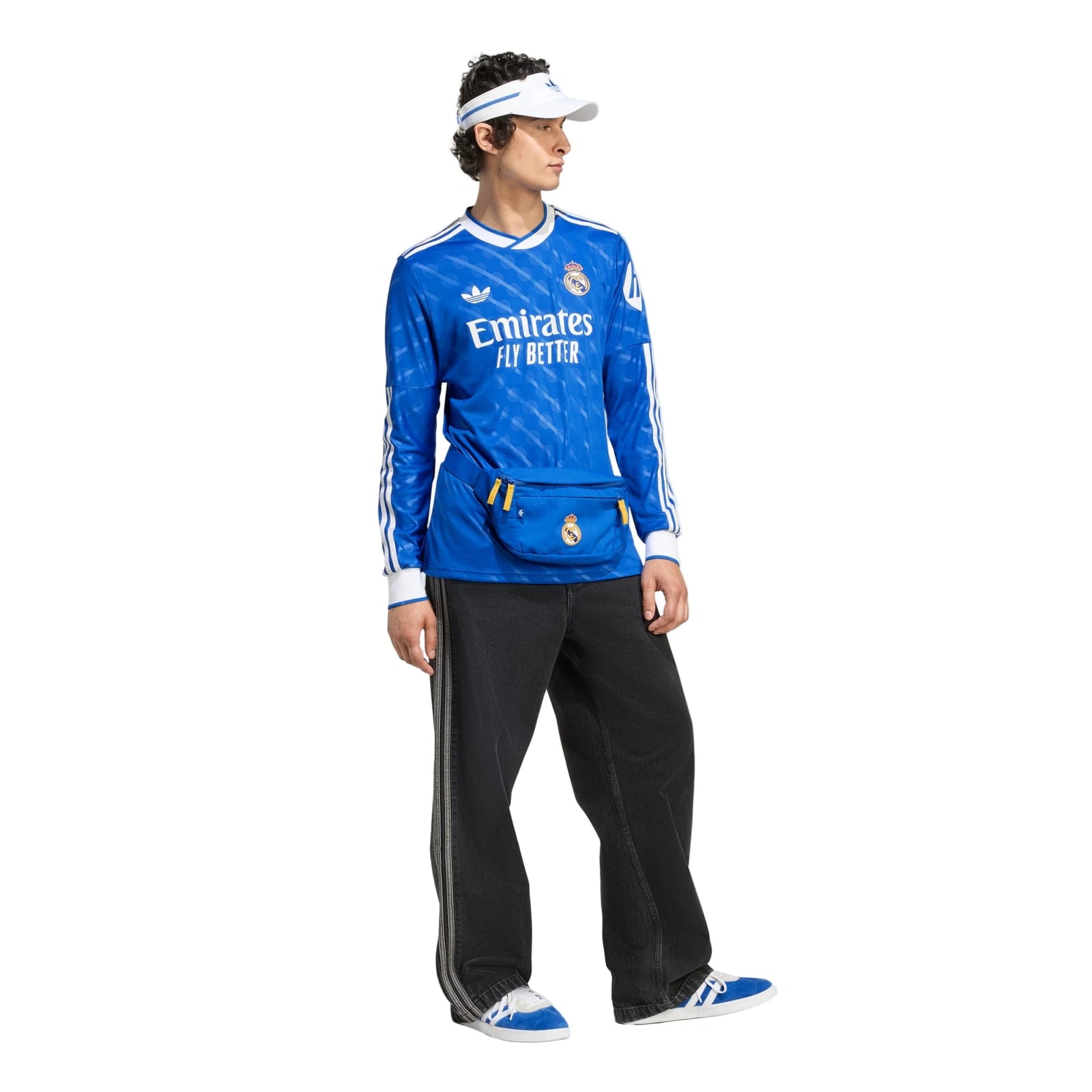 adidas Men's Real Madrid Huijsen Long Sleeve Third Jersey w/ Champions League Patches 25/26 (Blue/White) | SoccerWearhouse