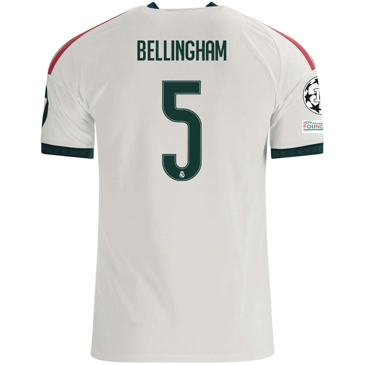 adidas Mens Real Madrid Jude Bellingham Home Jersey w/ Champions League Patches 26/27 (White) | SoccerWearhouse