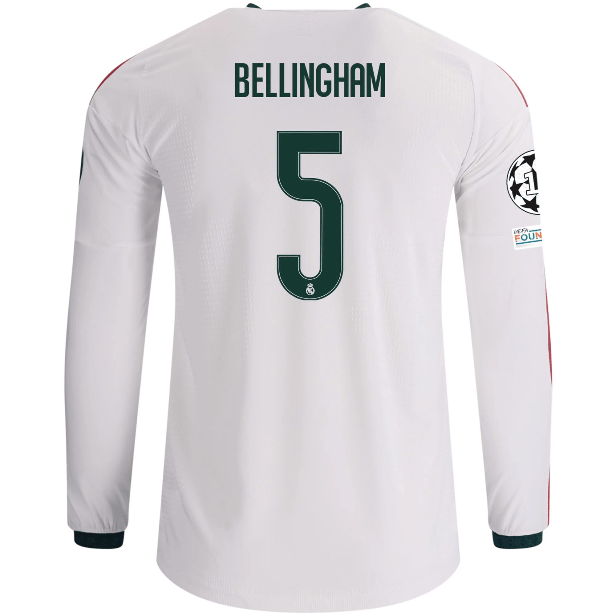 adidas Mens Real Madrid Jude Bellingham Long Sleeve Authentic Home Jersey w/ Champions League Patches 26/27 (White)
