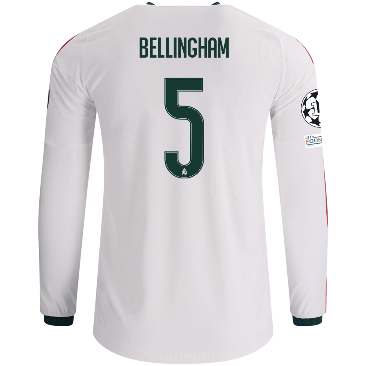 adidas Mens Real Madrid Jude Bellingham Long Sleeve Authentic Home Jersey w/ Champions League Patches 26/27 (White) | SoccerWearhouse