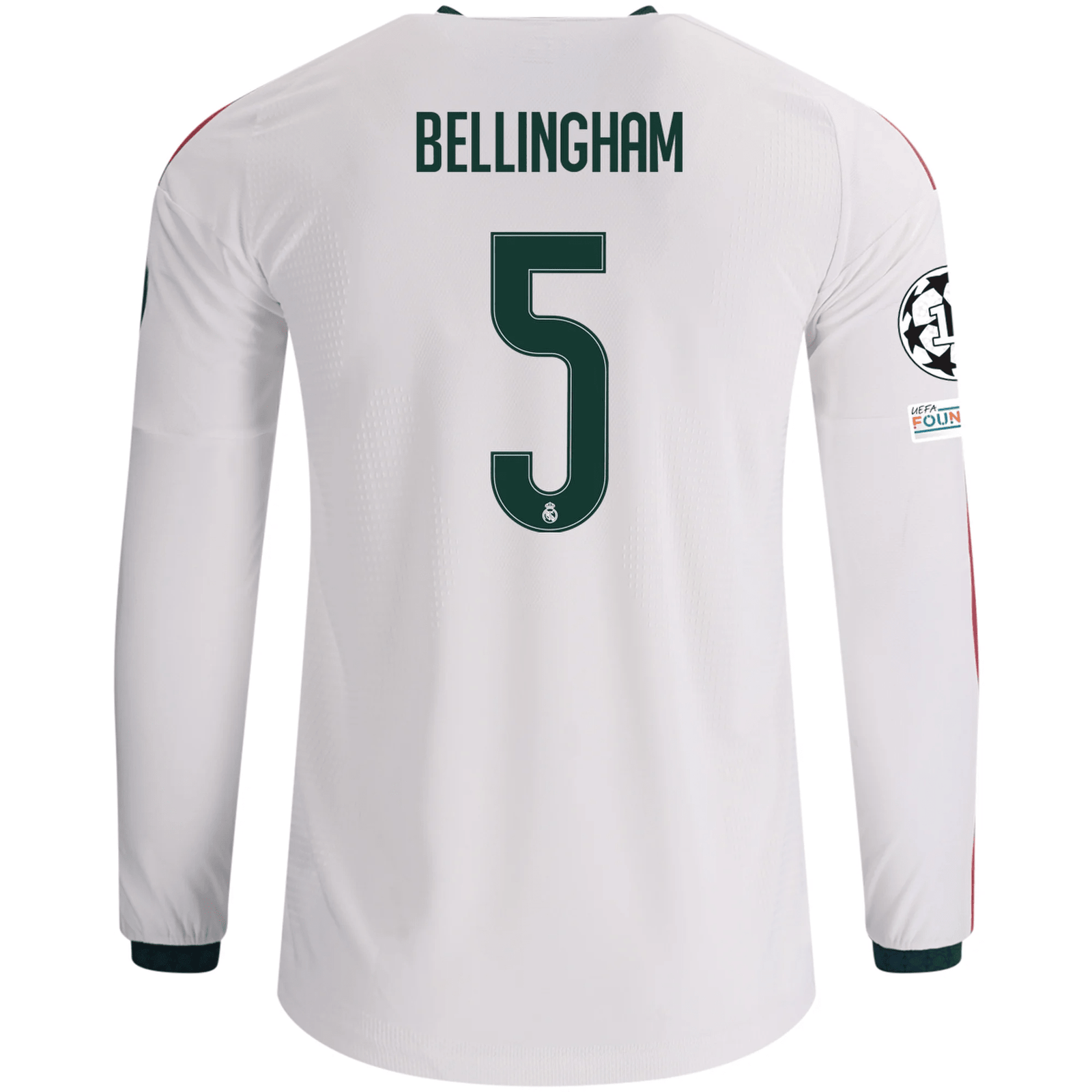adidas Mens Real Madrid Jude Bellingham Long Sleeve Authentic Home Jersey w/ Champions League Patches 26/27 (White) | SoccerWearhouse