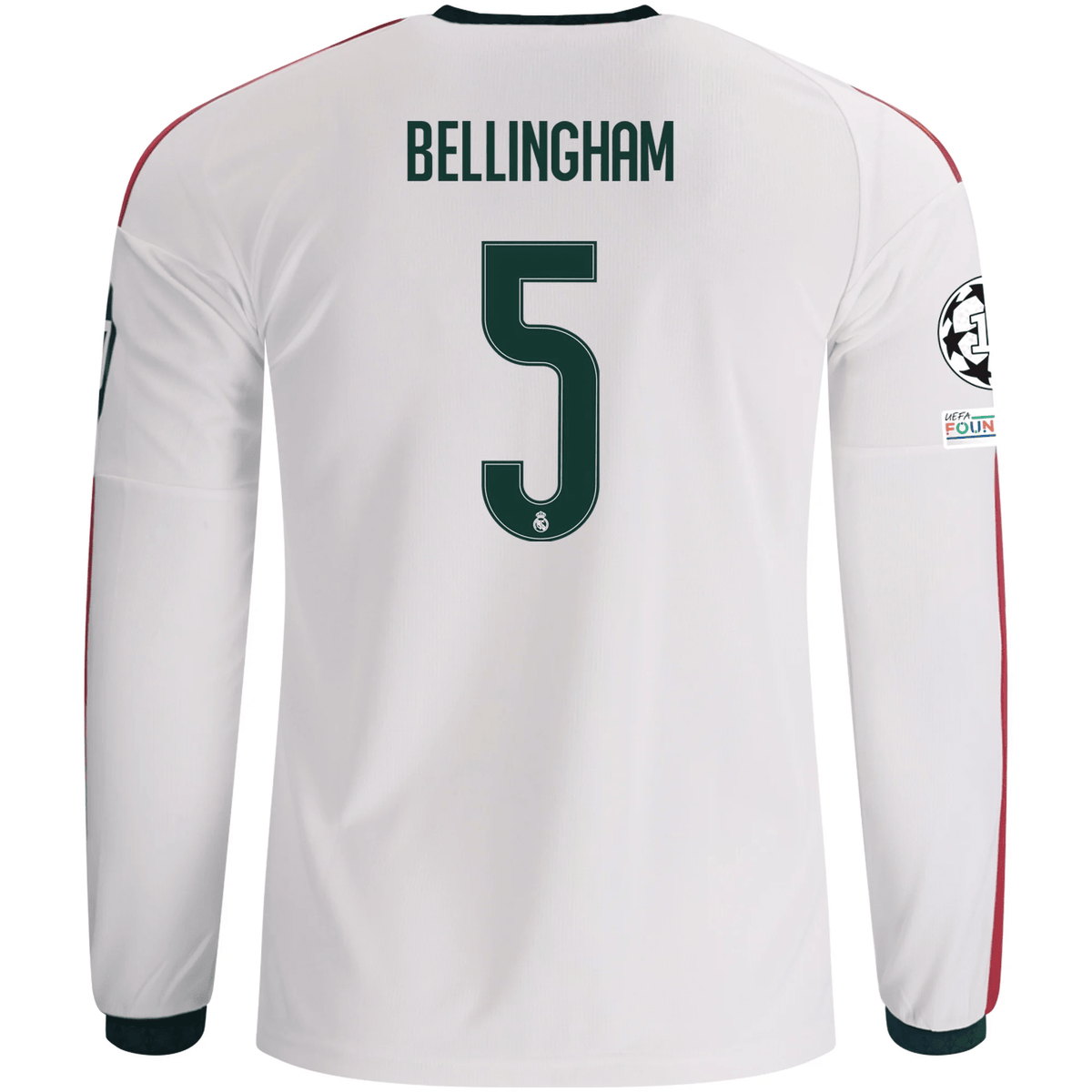adidas Mens Real Madrid Jude Bellingham Long Sleeve Home Jersey w/ Champions League Patches 26/27 (White) | SoccerWearhouse