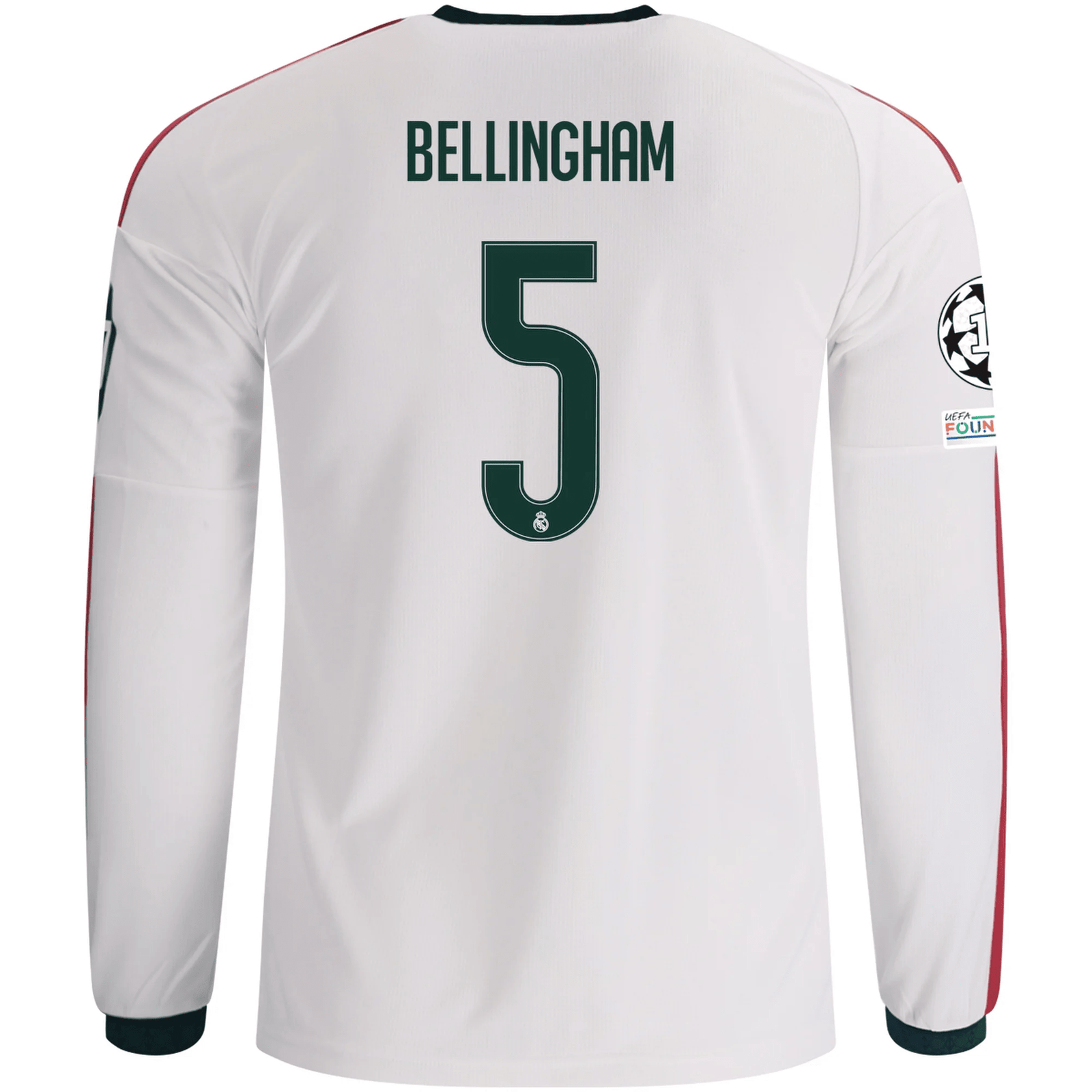 adidas Mens Real Madrid Jude Bellingham Long Sleeve Home Jersey w/ Champions League Patches 26/27 (White) | SoccerWearhouse