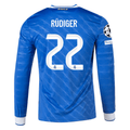 adidas Men's Real Madrid Rudiger Long Sleeve Third Jersey w/ Champions League Patches 25/26 (Blue/White)