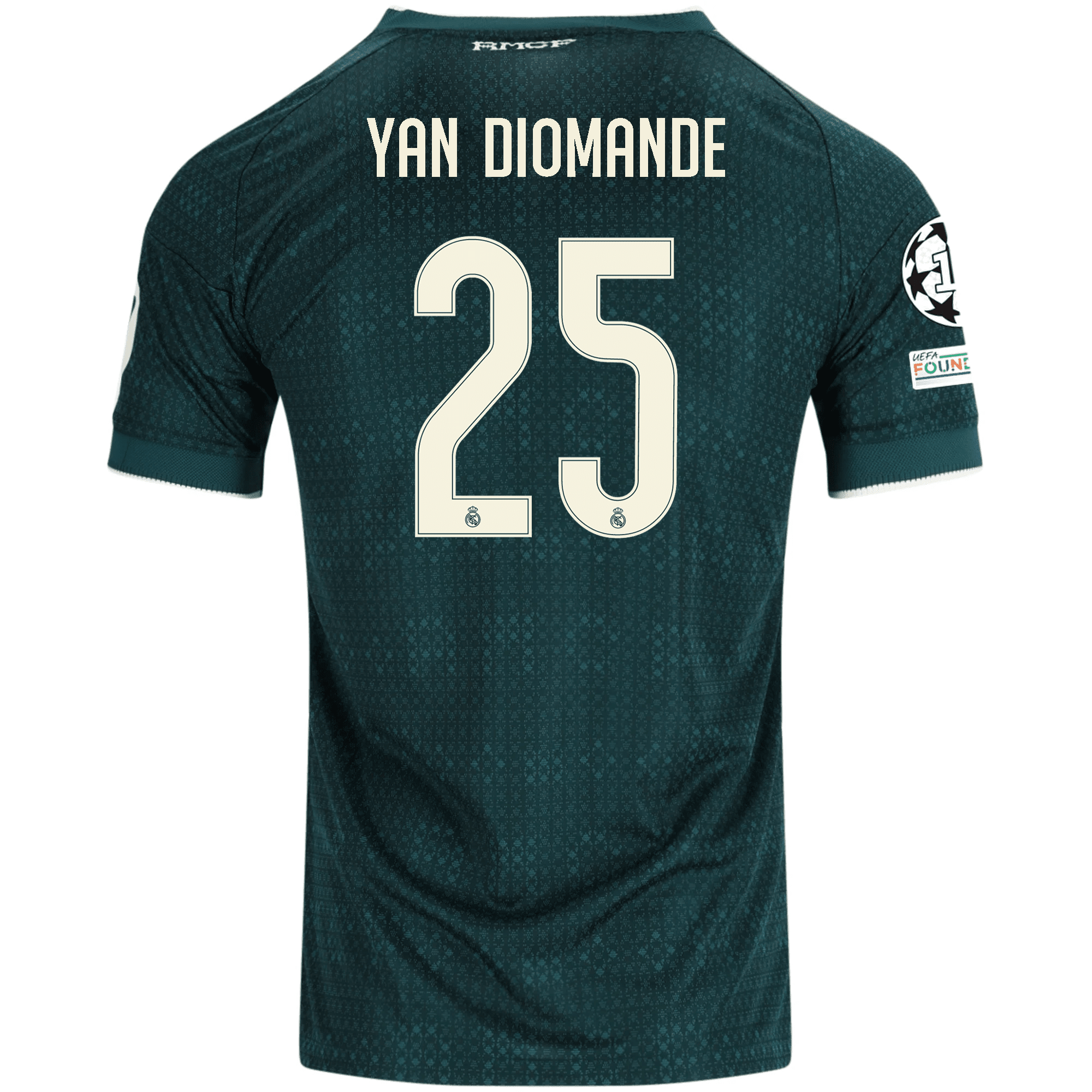 adidas Men's Real Madrid Yan Diomande Match Authentic Away Jersey w/ Champions League Patches 26/27 (Green)