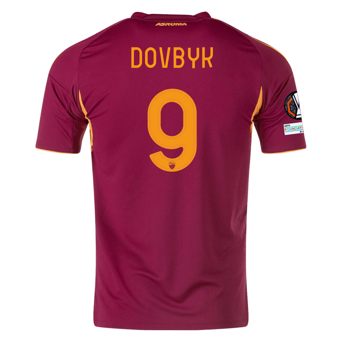 adidas Men's Roma Artem Dovbyk Home Jersey w/ Europa League Patches 25/26 (Burgundy) | SoccerWearhouse