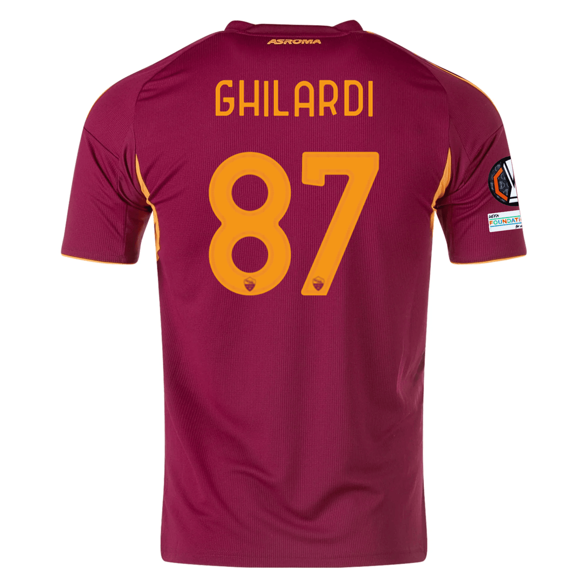 adidas Men's Roma Daniele Ghilardi Home Jersey w/ Europa League Patches 25/26 (Burgundy) | SoccerWearhouse