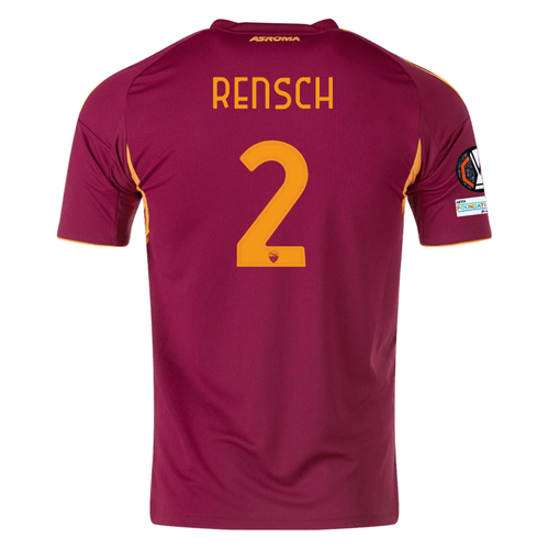 adidas Men's Roma Devyne Rensch Home Jersey w/ Europa League Patches 25/26 (Burgundy) - XL