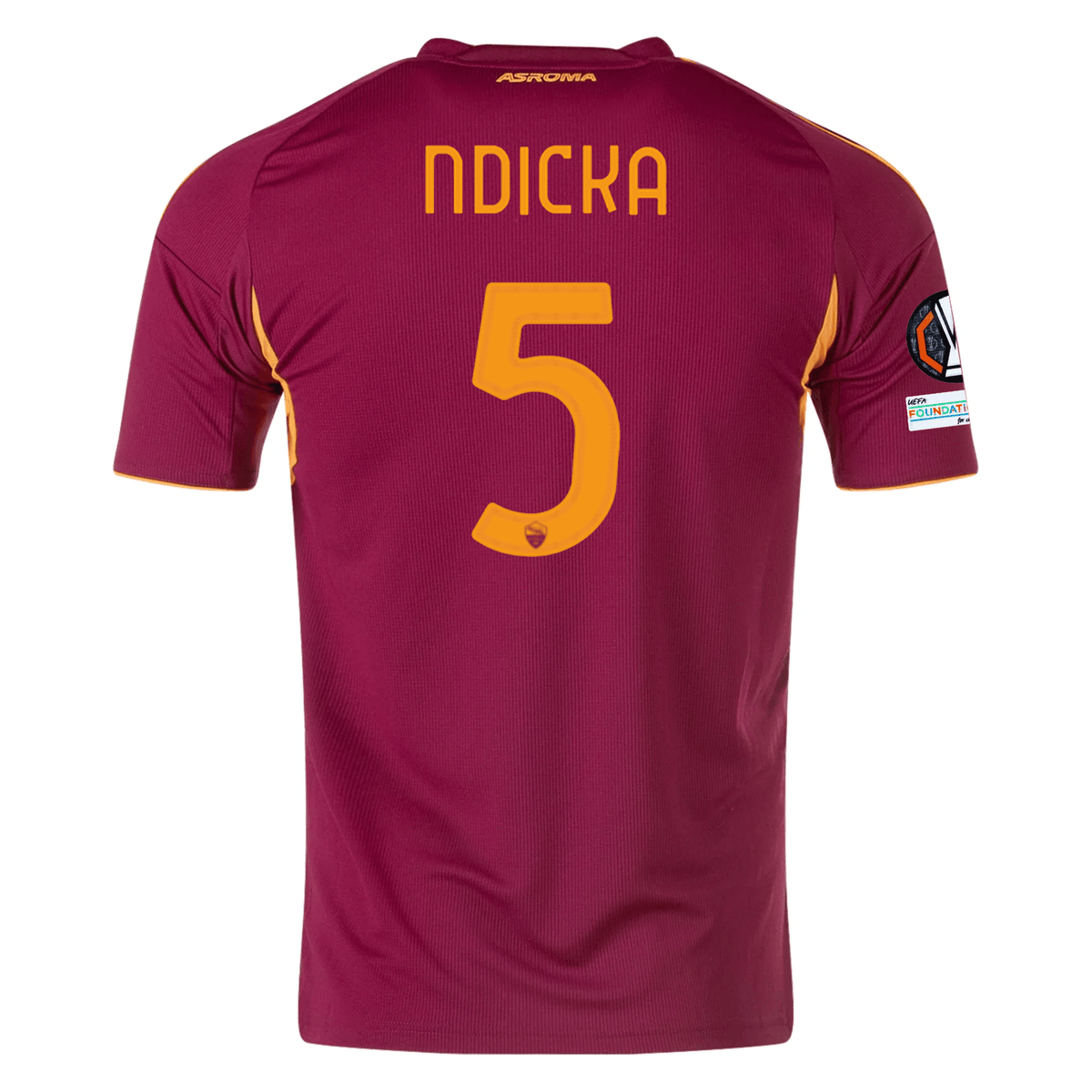 adidas Men's Roma Evan Ndicka Home Jersey w/ Europa League Patches 25/26 (Burgundy) | SoccerWearhouse