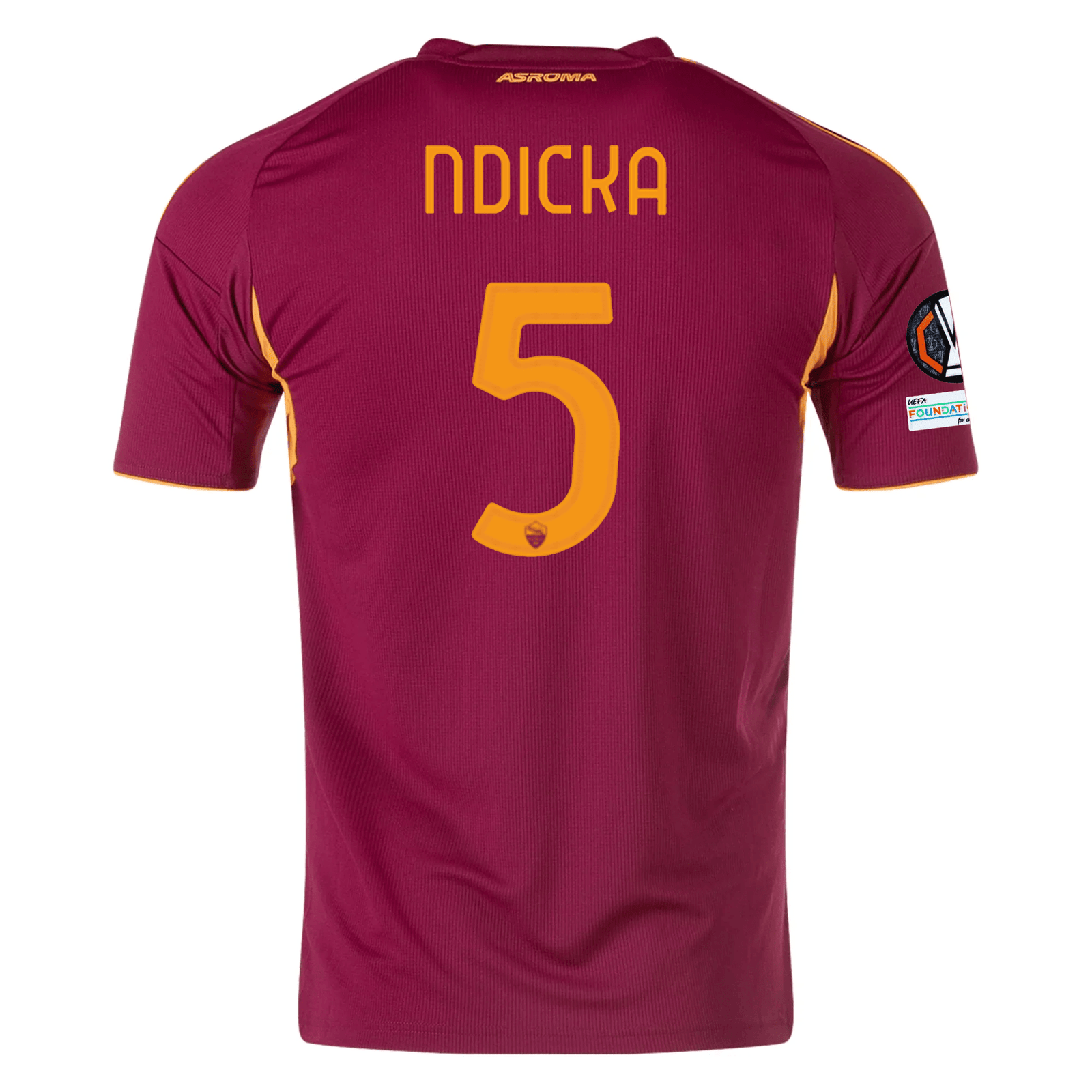 adidas Men's Roma Evan Ndicka Home Jersey w/ Europa League Patches 25/26 (Burgundy) | SoccerWearhouse
