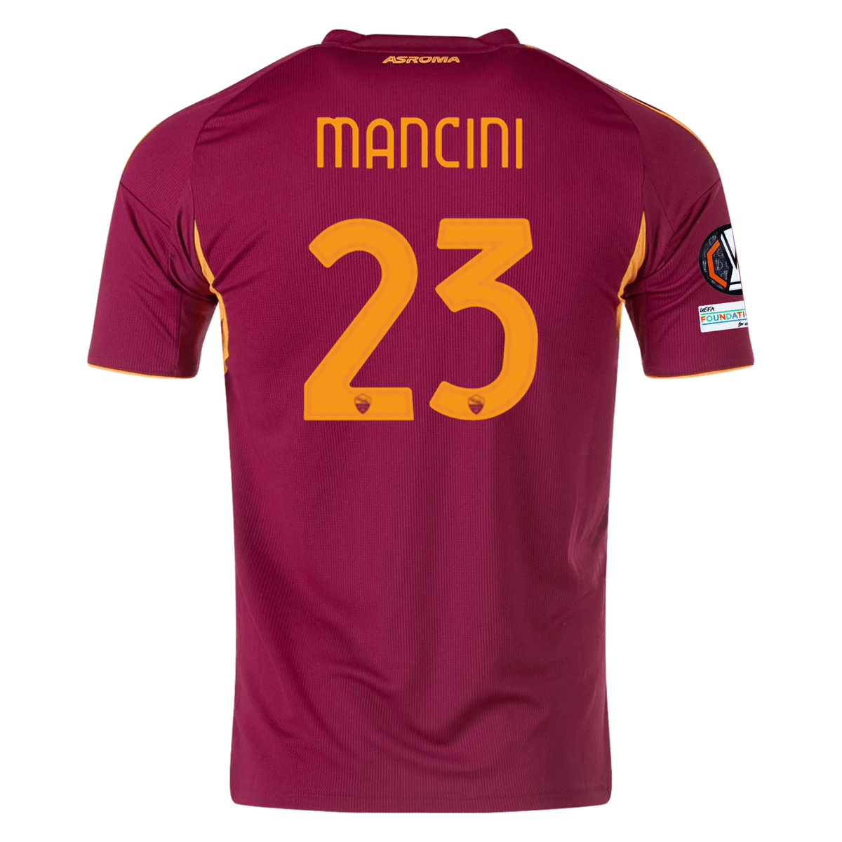 adidas Men's Roma Gianluca Mancini Home Jersey w/ Europa League Patches 25/26 (Burgundy) | SoccerWearhouse