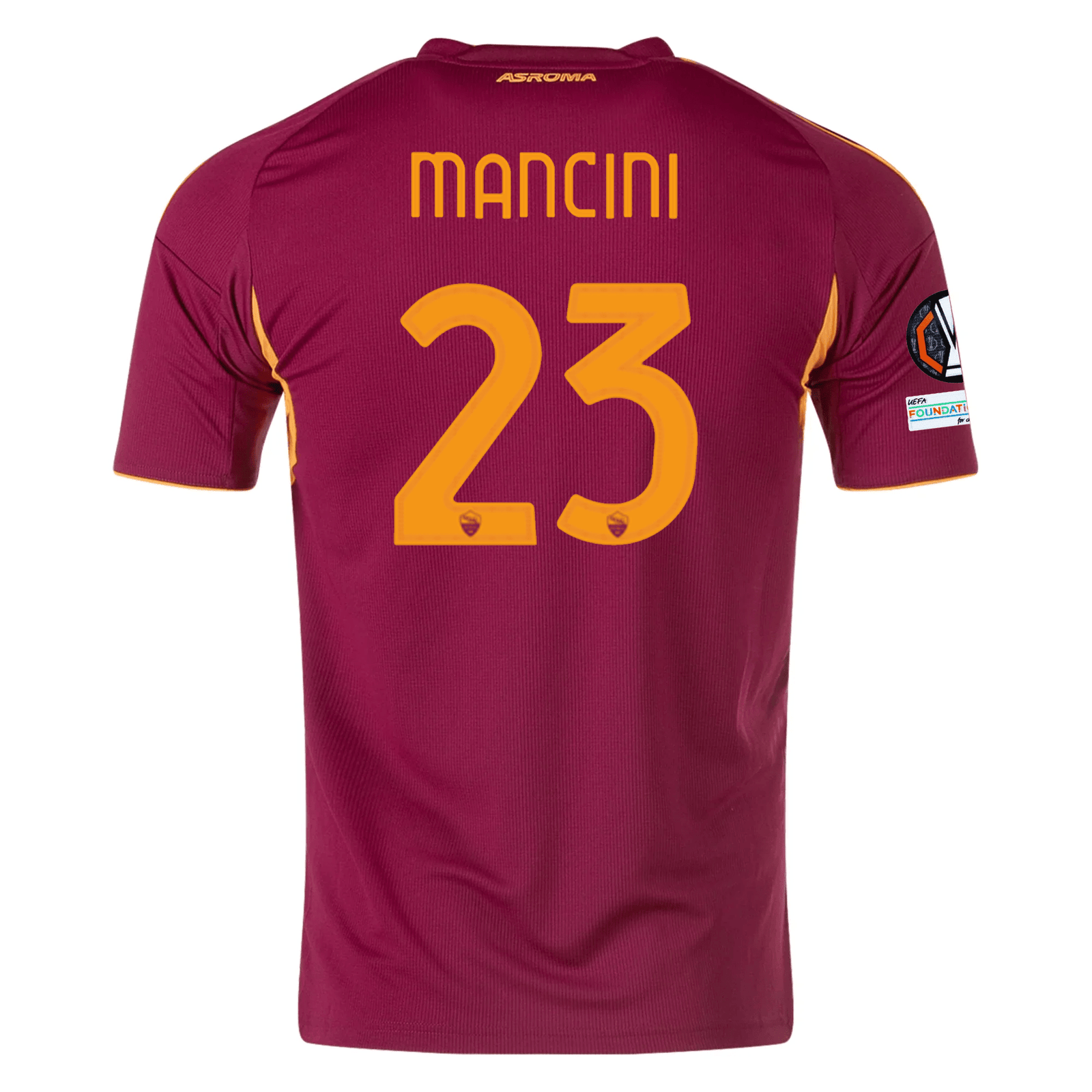 adidas Men's Roma Gianluca Mancini Home Jersey w/ Europa League Patches 25/26 (Burgundy) | SoccerWearhouse