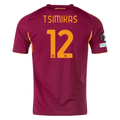 adidas Men's Roma Konstantinos Tsimikas Home Jersey w/ Europa League Patches 25/26 (Burgundy)