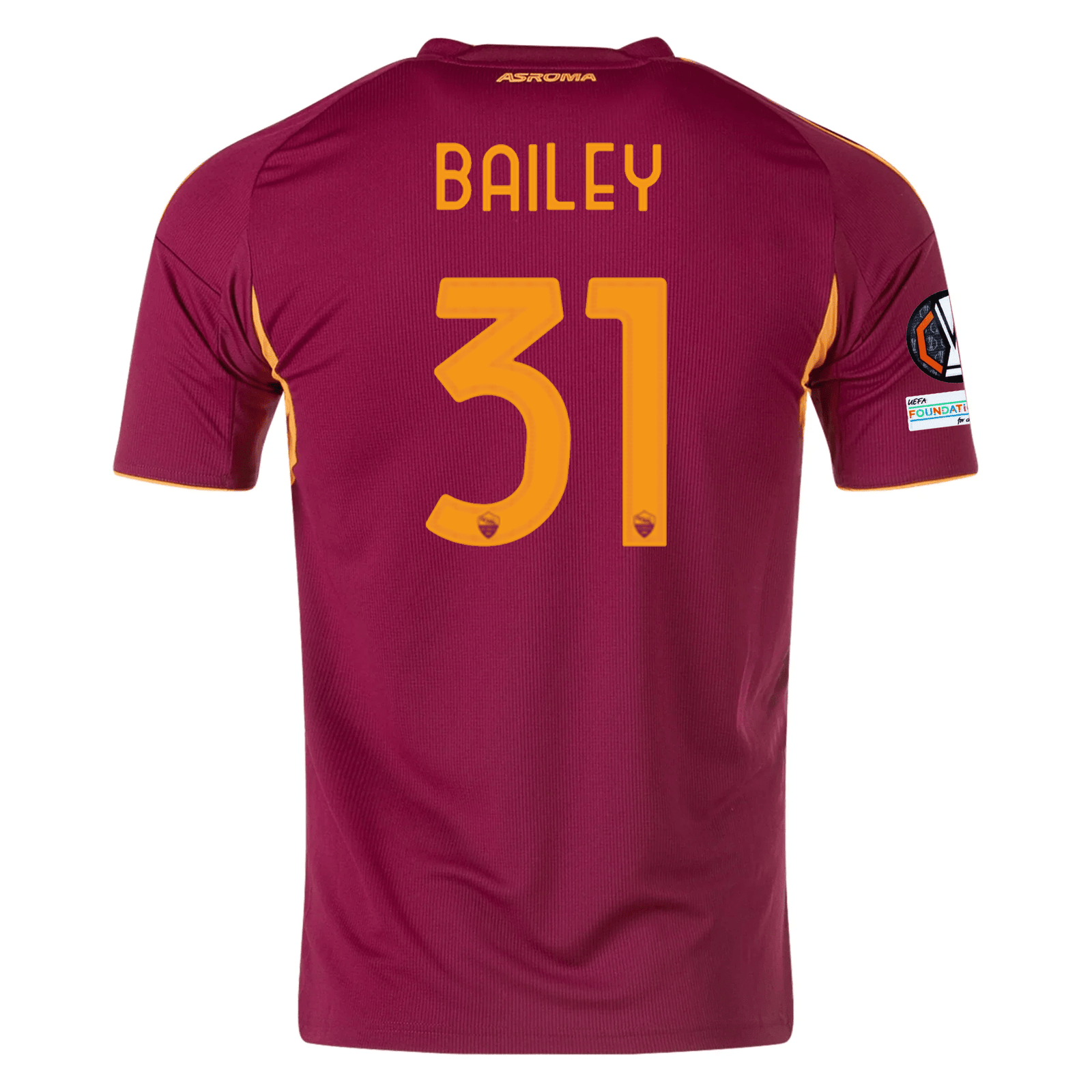 adidas Men's Roma Leon Bailey Home Jersey w/ Europa League Patches 25/26 (Burgundy) | SoccerWearhouse