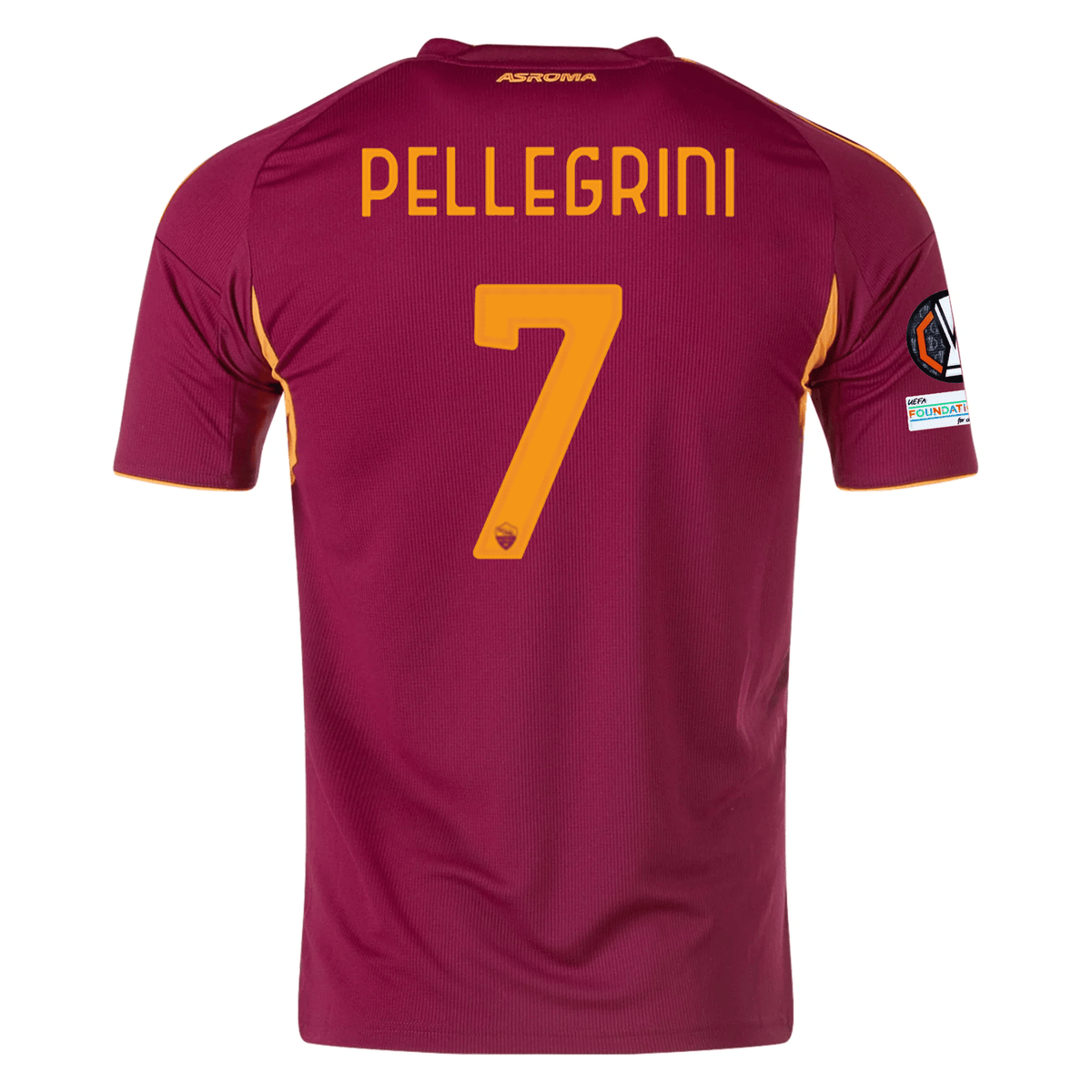 adidas Men's Roma Lorenzo Pellegrini Home Jersey w/ Europa League Patches 25/26 (Burgundy) | SoccerWearhouse