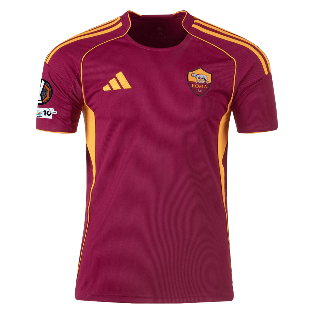 adidas Men's Roma Manu Kone Home Jersey w/ Europa League Patches 25/26 (Burgundy) | SoccerWearhouse