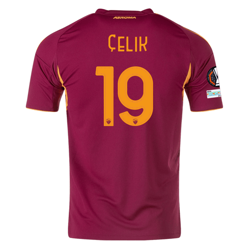 adidas Men's Roma Mehmet Zeki Çelik Home Jersey w/ Europa League Patches 25/26 (Burgundy) - XL