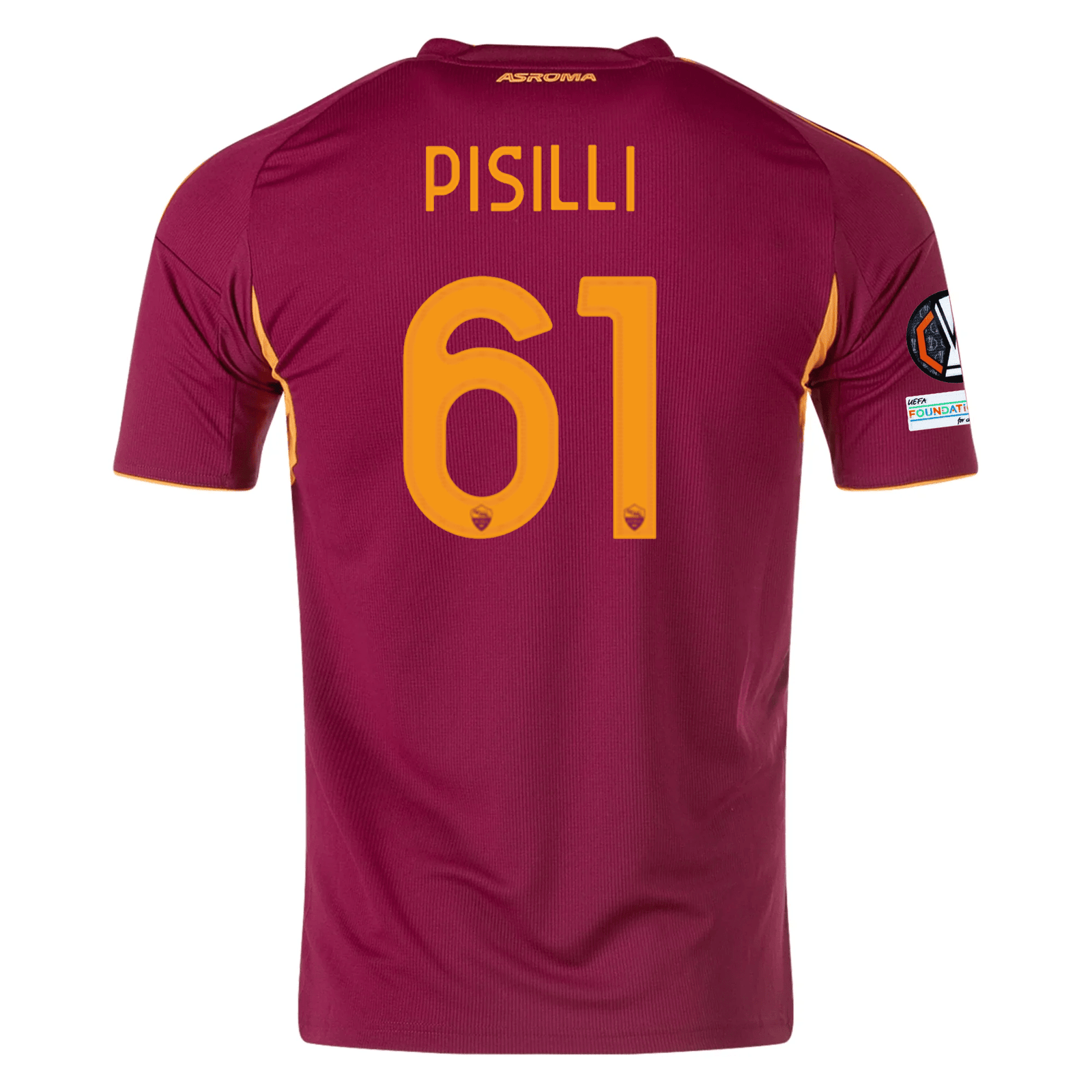 adidas Men's Roma Niccolò Pisilli Home Jersey w/ Europa League Patches 25/26 (Burgundy) | SoccerWearhouse
