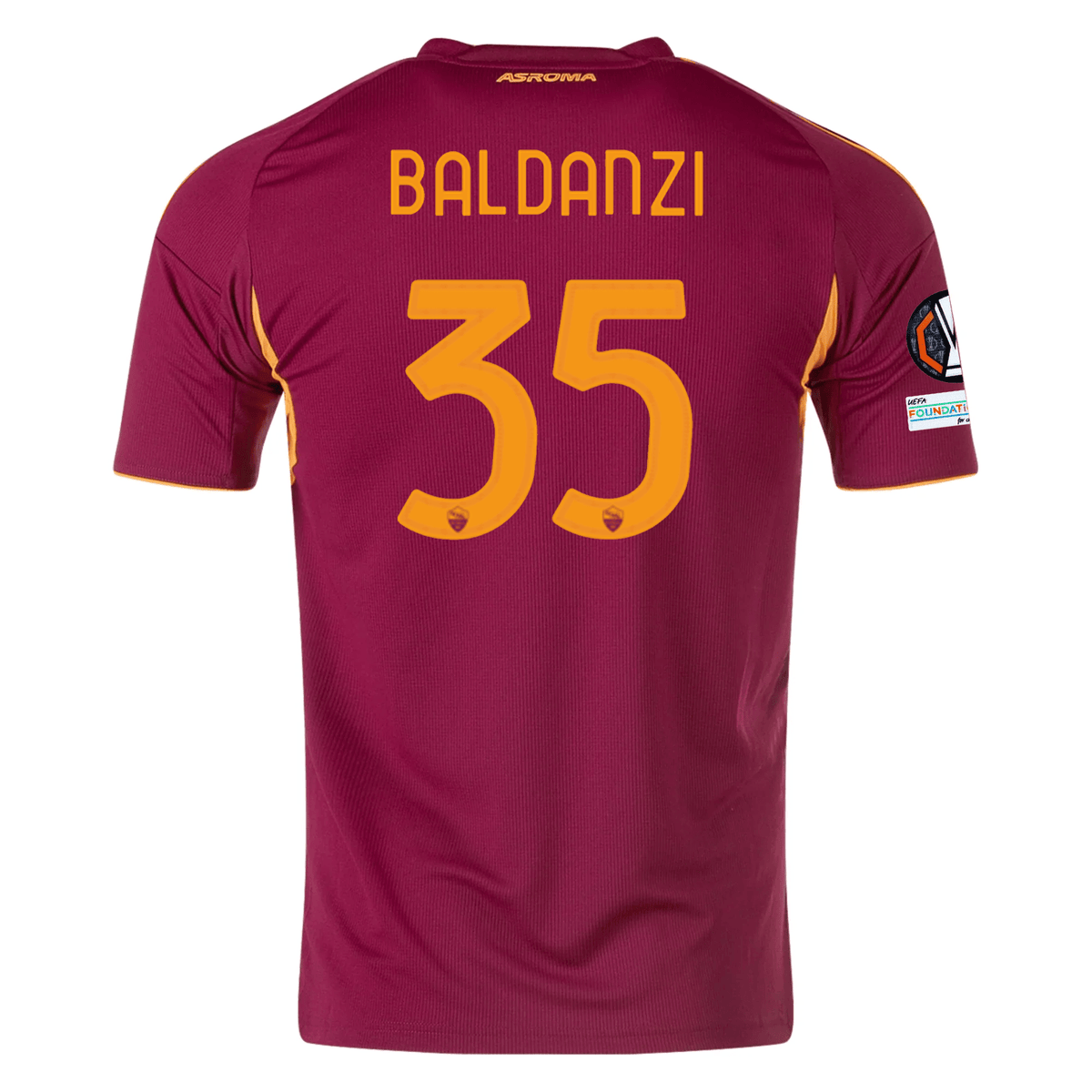 adidas Men's Roma Tommaso Baldanzi Home Jersey w/ Europa League Patches 25/26 (Burgundy) | SoccerWearhouse