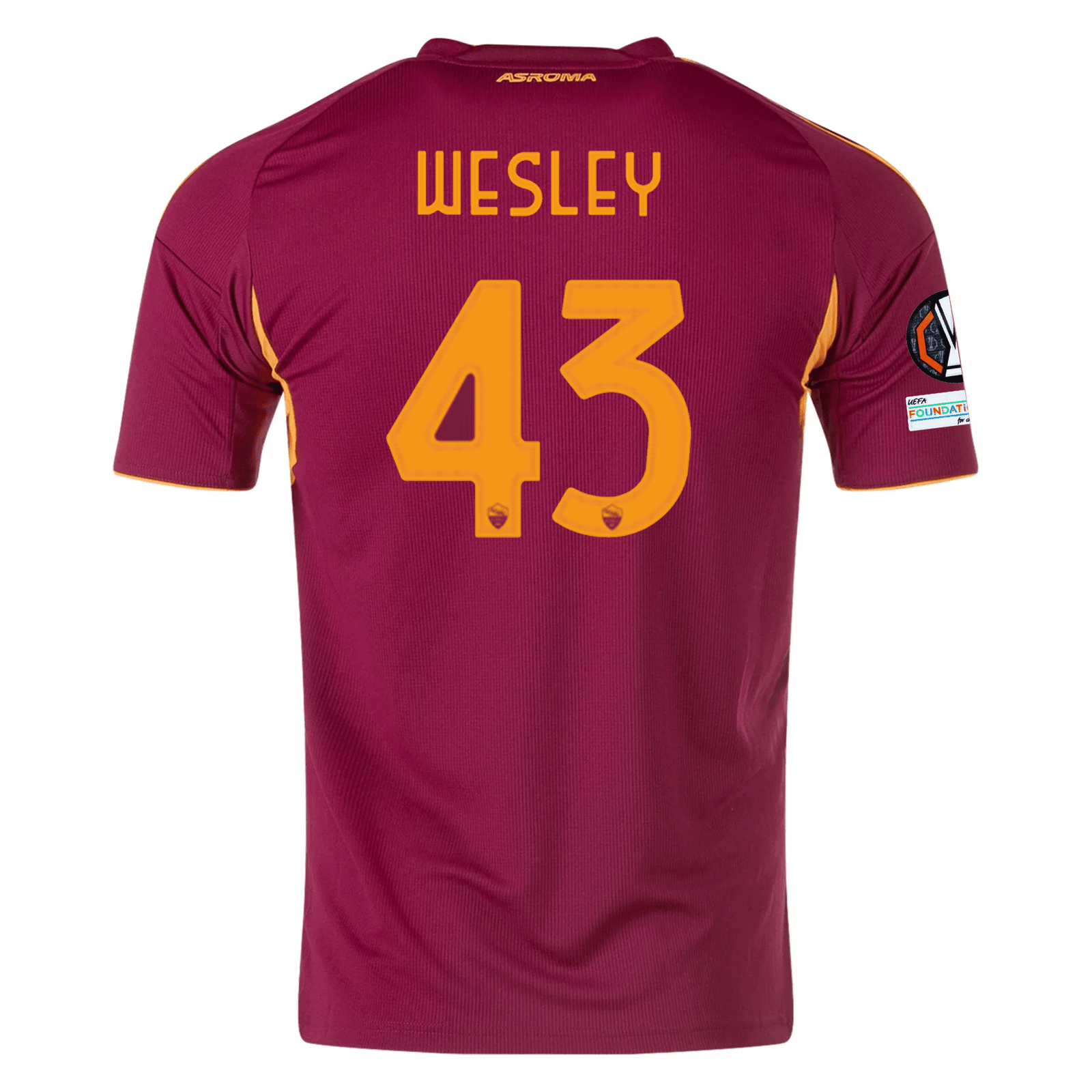 adidas Men's Roma Wesley França Home Jersey w/ Europa League Patches 25/26 (Burgundy) | SoccerWearhouse