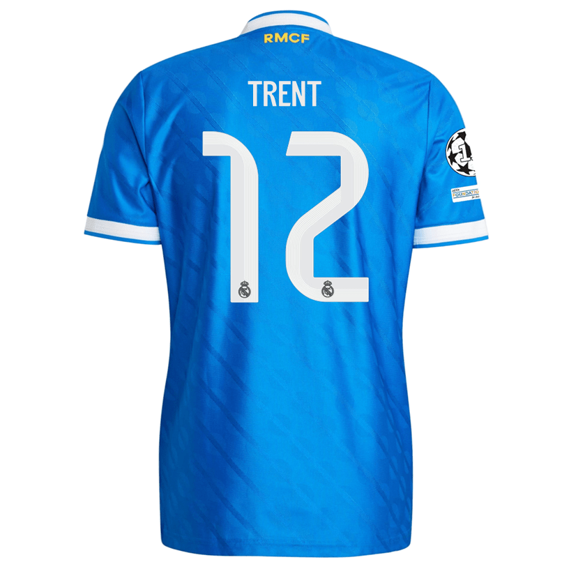 adidas Men's Trent Real Madrid 25/26 Authentic Third Jersey w/ Champions League Patches (Blue) | SoccerWearhouse