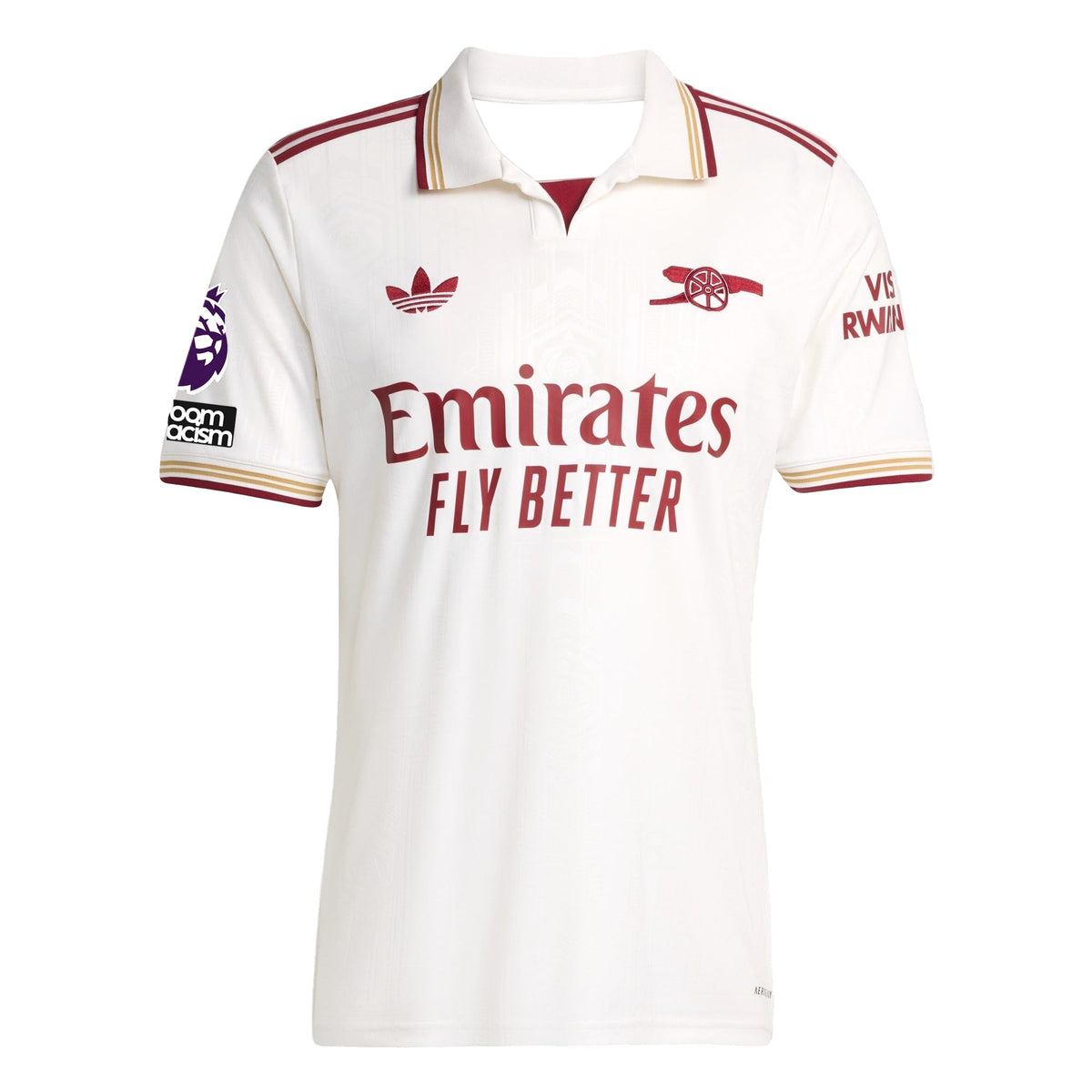 adidas Merino Men's Arsenal FC Third Jersey 25/26 w/ NRFR + EPL Patches (White/Burgundy) | SoccerWearhouse