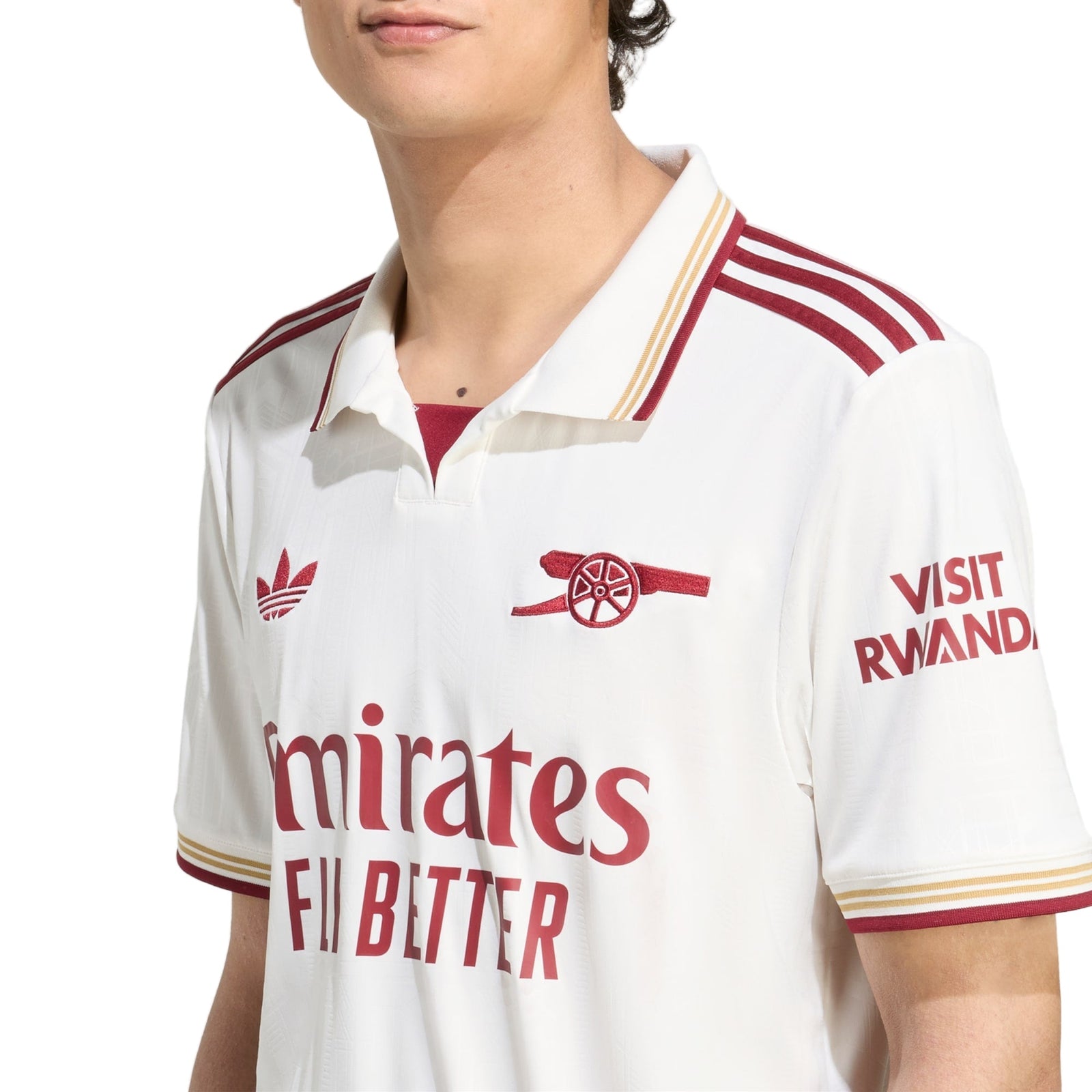 adidas Merino Men's Arsenal FC Third Jersey 25/26 w/ NRFR + EPL Patches (White/Burgundy) | SoccerWearhouse