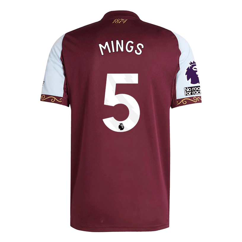 adidas Mings Men's Aston Villa Home Jersey 25/26 w/ NRFR + EPL Patches (Maroon/Blue) | SoccerWearhouse