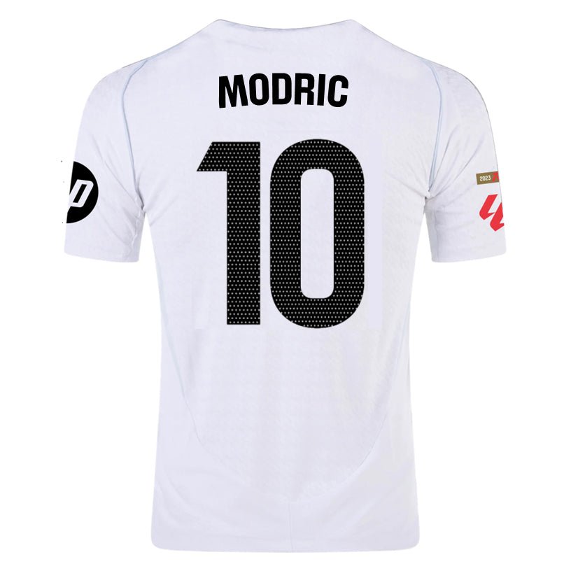 adidas Modrić Real Madrid Authentic Home Jersey w/ La Liga Patches 24/25 (White/Black) | SoccerWearhouse
