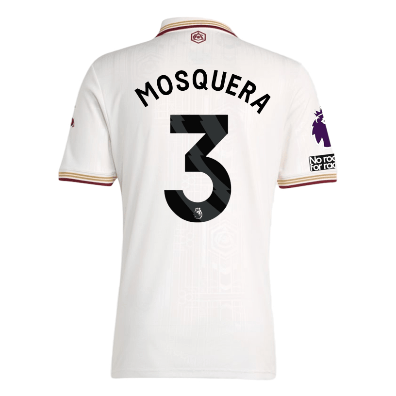 adidas Mosquera Men's Arsenal FC Third Jersey 25/26 w/ NRFR + EPL Patches (White/Burgundy) | SoccerWearhouse
