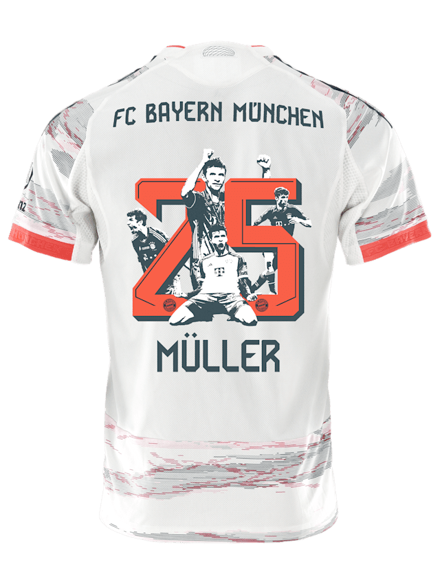 adidas Muller Special Authentic Away Jersey 25/26 w/ Sponsor + Meister Bundesliga Patch (White/Red) | SoccerWearhouse