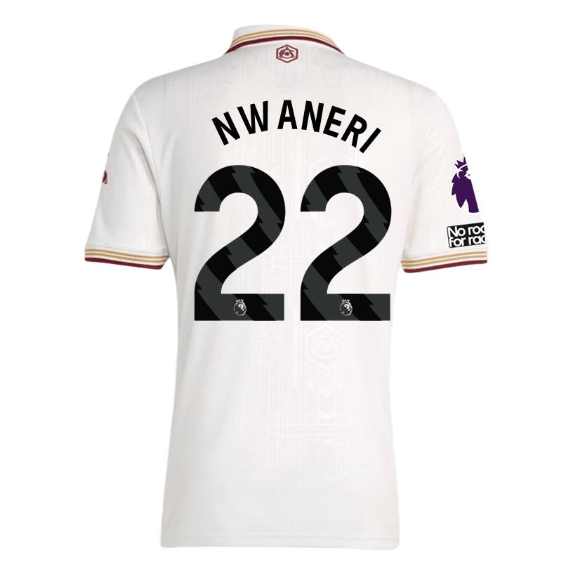 adidas Nwaneri Men's Arsenal FC Third Jersey 25/26 w/ NRFR + EPL Patches (White/Burgundy) | SoccerWearhouse
