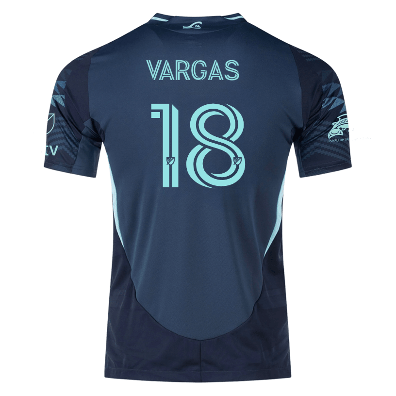 adidas O. Vargas Seattle Sounders Authentic Away Jersey 25/26 w/ MLS Patches &amp; Sponsor (Aura Ink) | SoccerWearhouse