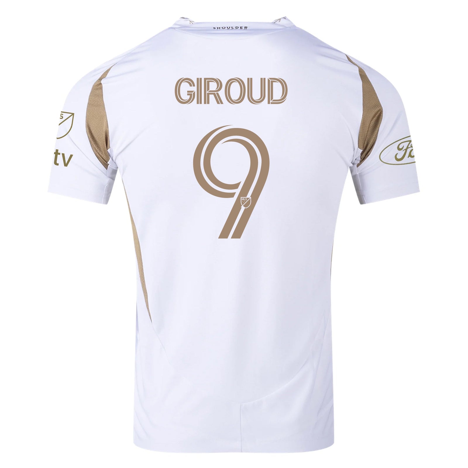 adidas Olivier Giroud LAFC Authentic Away Jersey w/ MLS + Apple + Ford Logo 25/26 (White/Gold) (Copy) | SoccerWearhouse