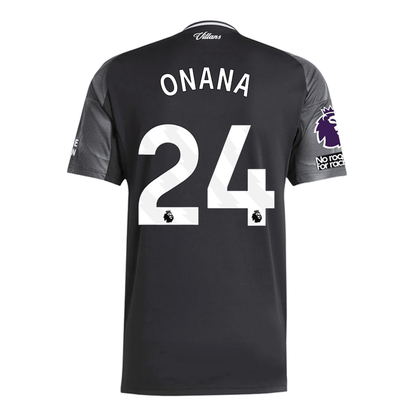 adidas Onana Men's Aston Villa 25/26 Away Jersey w/ EPL + NRFR Patches (Black/Global Blue) | SoccerWearhouse