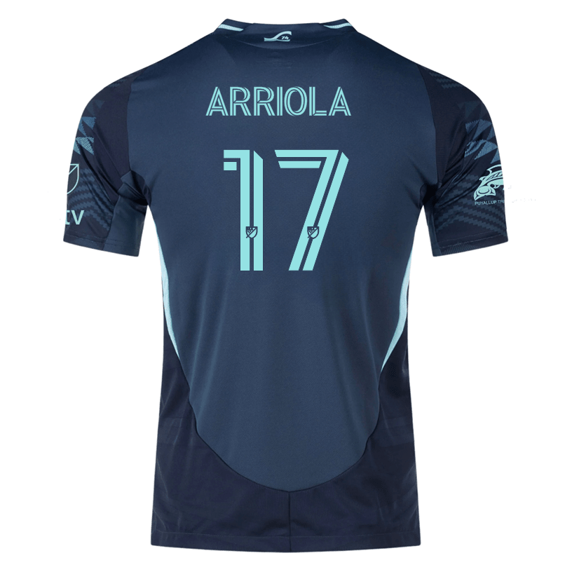 adidas P. Arriola Seattle Sounders Authentic Away Jersey 25/26 w/ MLS Patches &amp; Sponsor (Aura Ink) | SoccerWearhouse