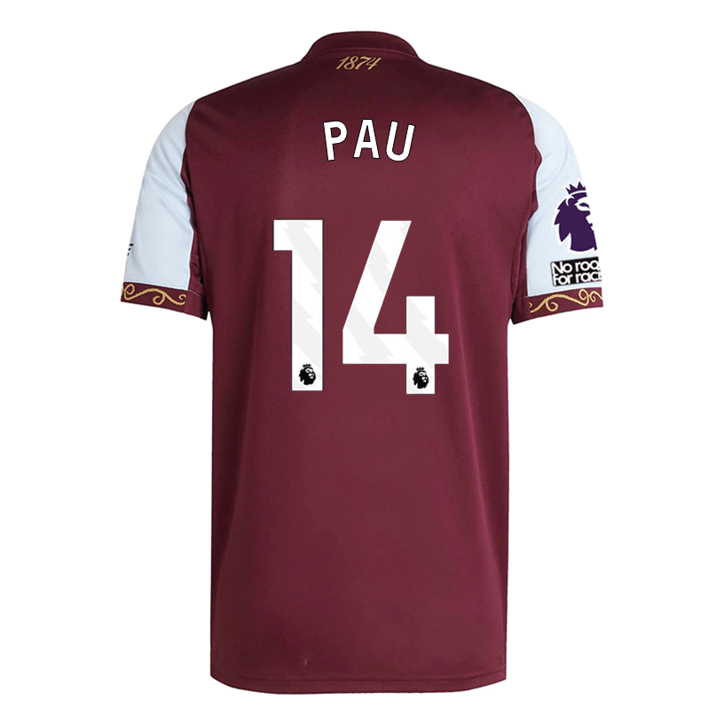 adidas Pau Men's Aston Villa Home Jersey 25/26 w/ NRFR + EPL Patches (