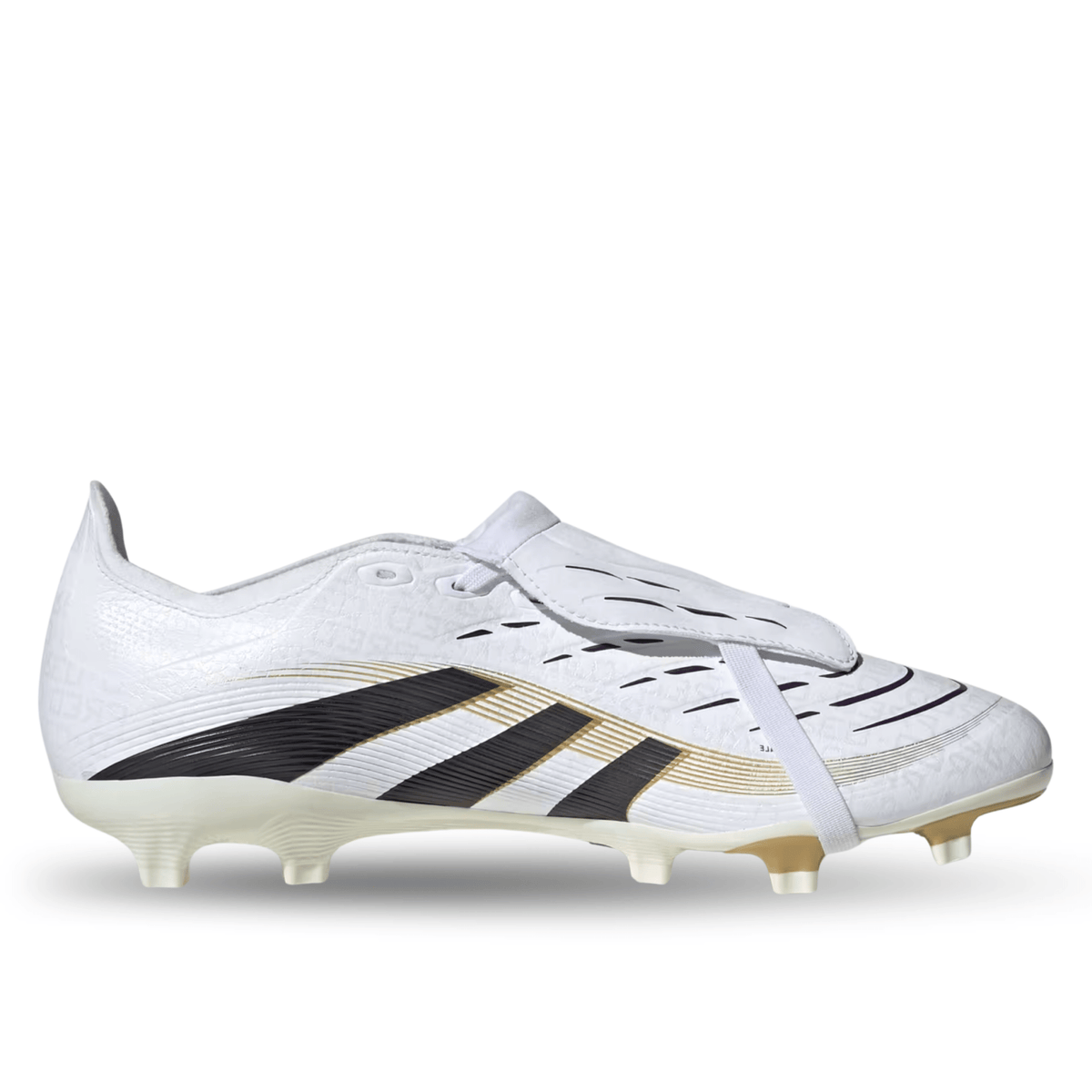 adidas Predator League FT Fold Tongue FG/MG Soccer Cleats (White/Black/Gold Metallic) | SoccerWearhouse