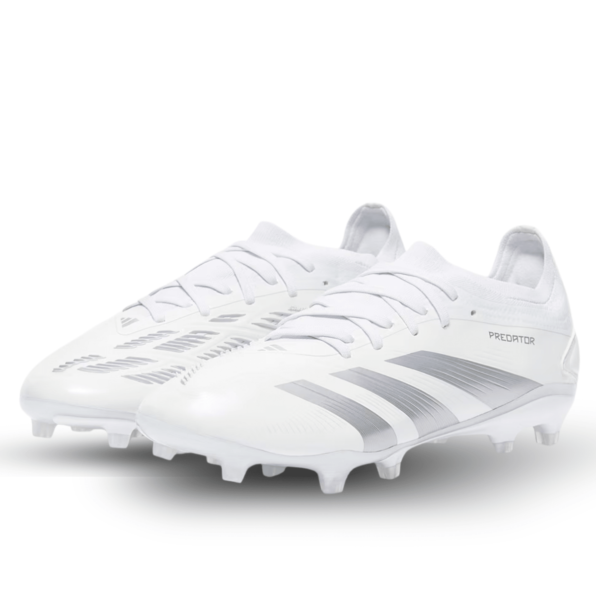 adidas Predator Pro Firm Ground Soccer Cleats (White/Metallic Silver) | SoccerWearhouse